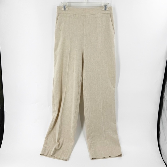 ✅ ZARA COTTON BLEND HIGH WAISTED WIDE LEG PANTS SIZE MEDIUM ELASTIC WAIST CREAM - Picture 1 of 7